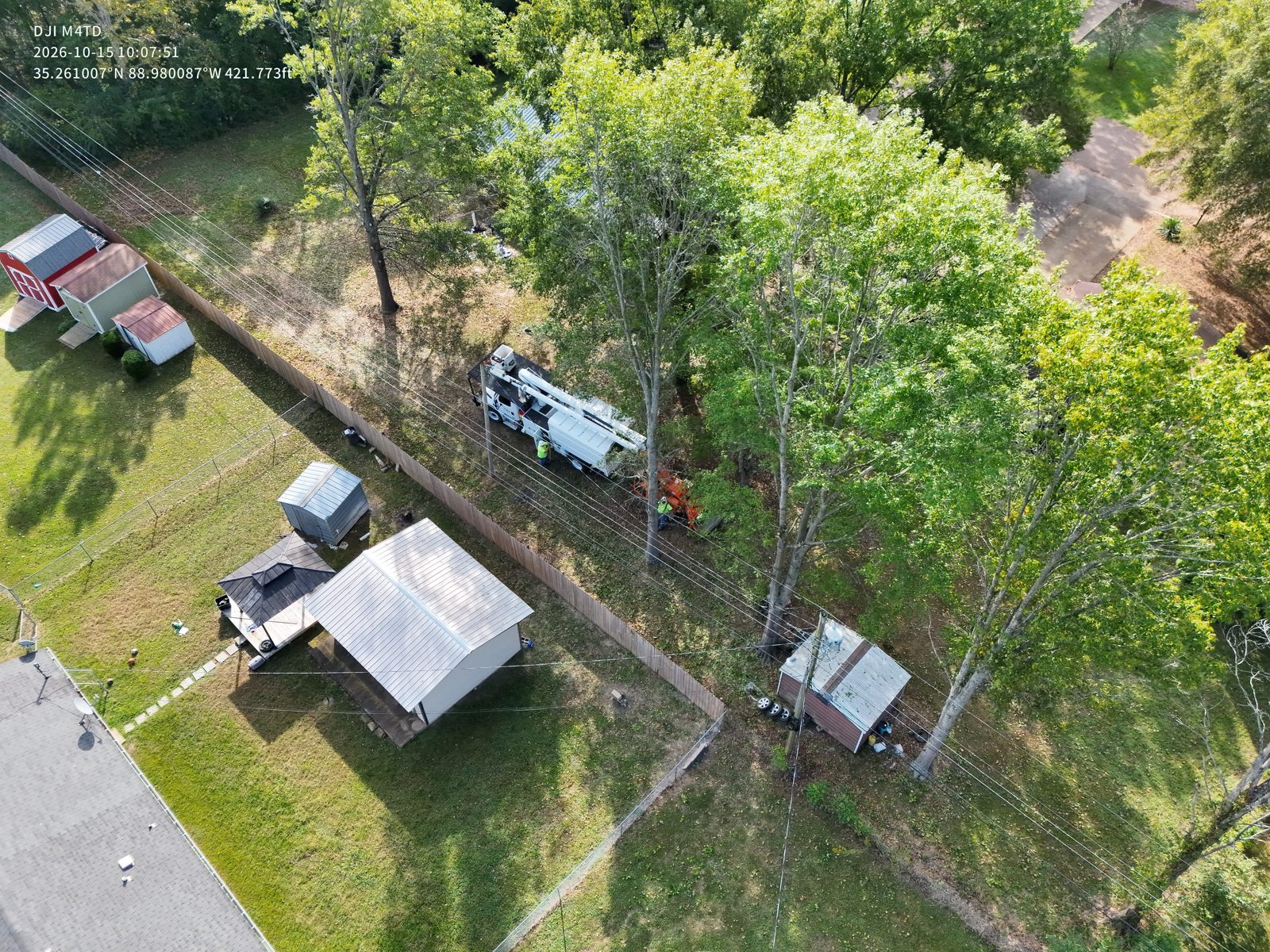 The Right Of Way Crew clearing trees along power lines, seen from above